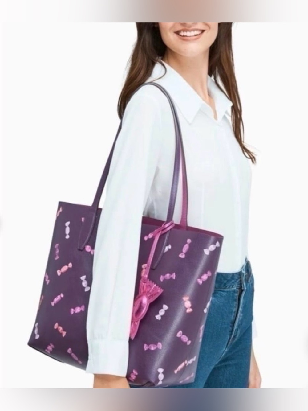 Kate Spade Candy Wrapper Reversible Tote Purple Pink